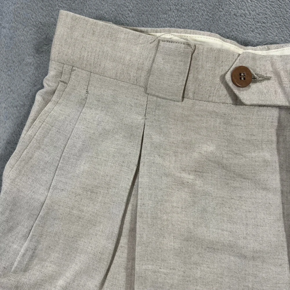 Barcelino Linen Pleated Pants Mens 32 Beige Good Made in Italy Luxury Trousers